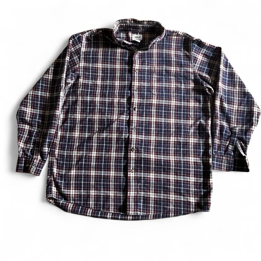 L.L.Bean men’s red/navy/tan plaid button-up cotton flannel shirt Sz  L Tall